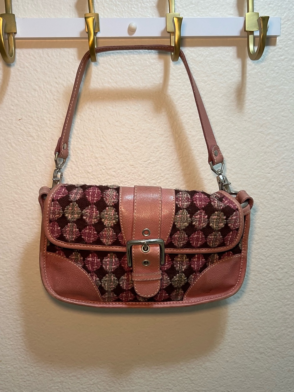 Isabella Fiore Vintage Shoulder Bag Pink Leather and Pink Tweed Design Rare Boho